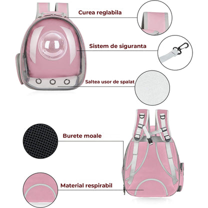 Rucsac Transparent Extensibil pentru Pisici si Caini de Talie Mica