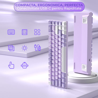 Tastatura Mecanica Gaming Timebox, Red Switch, 60%, Hot-Swap, Violet