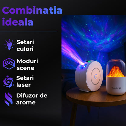 Set Relaxare Timebox, Difuzor de ulei esential, tip Vulcan, 300ml, RGB