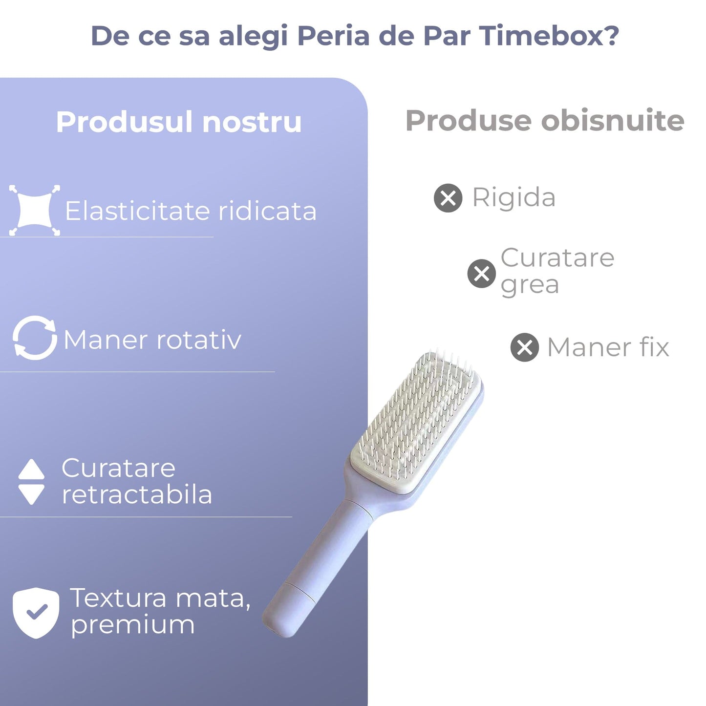 Perie de Par Rotativa Timebox, Curatare Retractabila, Dinti Elastici, Violet