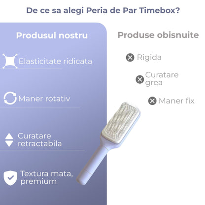 Perie de Par Rotativa Timebox, Curatare Retractabila, Dinti Elastici, Violet