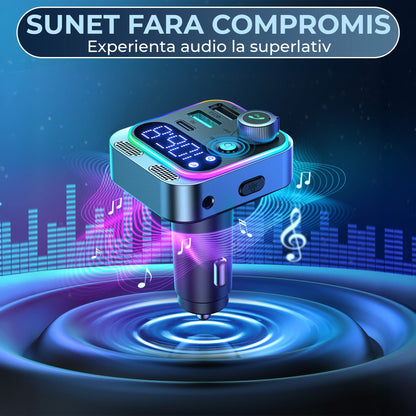 Modulator FM Auto Bluetooth 5 Timebox, Microfoane Duale, Negru