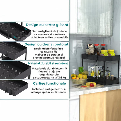 Organizatoar cu Sertar Glisant pentru Dulap - 2 Niveluri, Negru