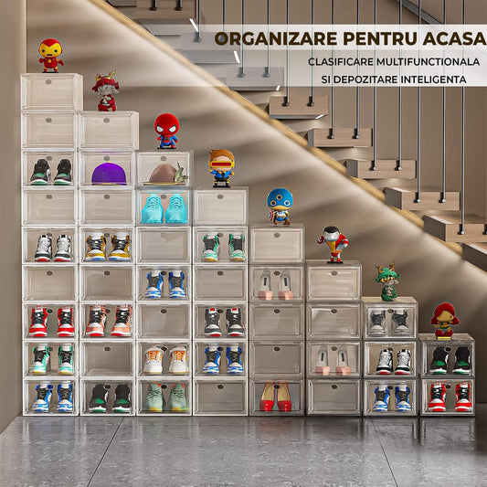 Set 6 Cutii Organizatoare de Pantofi din Plastic, Transparent