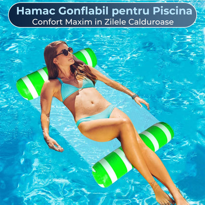 Set 2 Saltele Gonflabile 4-in-1 pentru Piscina - Hamac, Sezlong, Verde