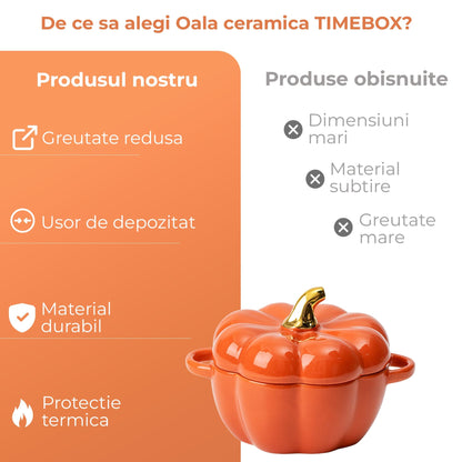 Oala Ceramica Dovleac 14 Cm Timebox, Underglaze, Capacitate 450ml, Microunde
