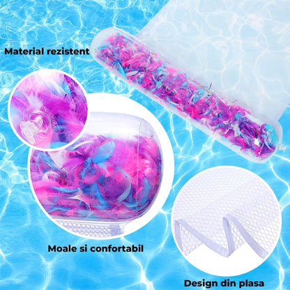 Colac Transparent cu Plasa si Pene pentru Piscina, Lac sau Mare, Roz