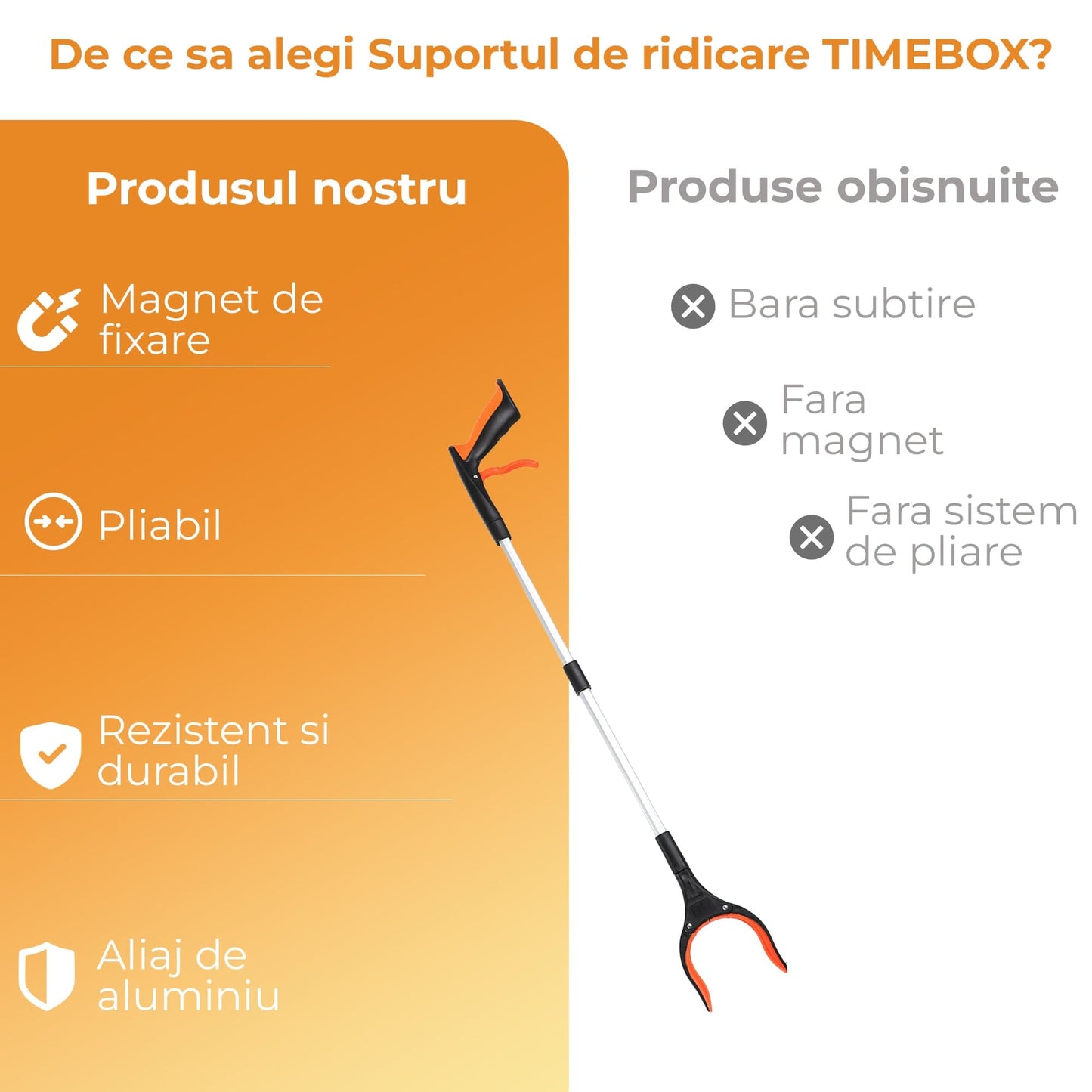 Cleste Pliabil Extensibil Timebox, Ridicare Fara Aplecare, Portocaliu