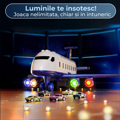 Set Jucarie Avion Transportator cu Masinute pentru copii, Albastru