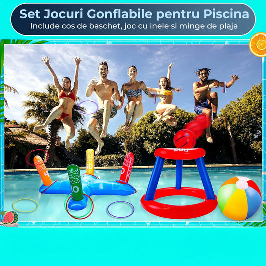Set 3 in 1 Jocuri Gonflabile pentru Piscina, Cos Baschet Plutitor