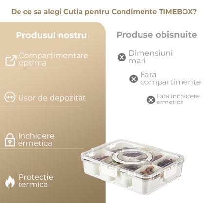 Cutie Alimentara 8 Compartimente Timebox, Etansa 800-1000Ml, Capac Sigur, Bej