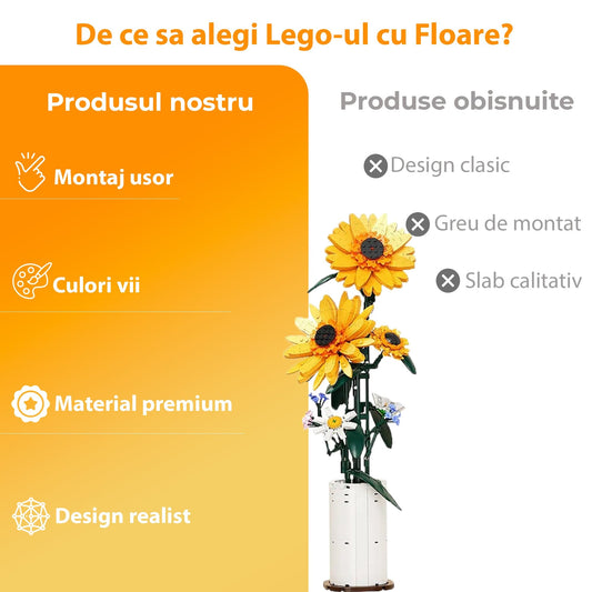 Set Constructie Floarea Soarelui Timebox, 821 Piese ABS, Ornament, Galben