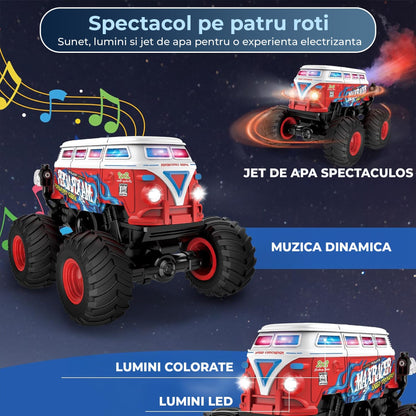 Masina cu Telecomanda Timebox, 1:20, 4x4, Tip Autobuz Scolar, Drift 360°, Rosu