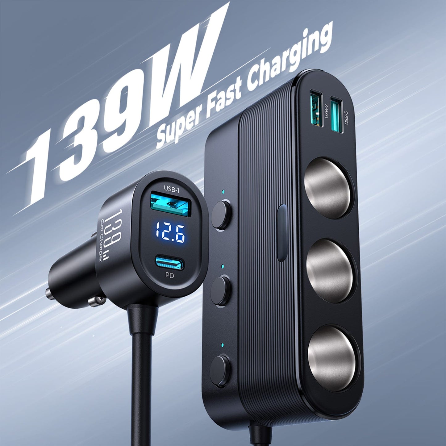 Adaptor priza Timebox, 139W, 3 x USB, 1 X USB-C, 7 in 1, 3x soclu auto, C 3