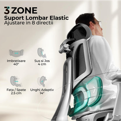 Scaun Ergonomic Timebox, Mesh Tetiera 4D Brate 4D Suport Picioare, Gri