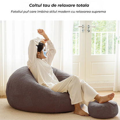 Fotoliu Puf Bean Bag din stofa, Multifunctional pentru living, Gri