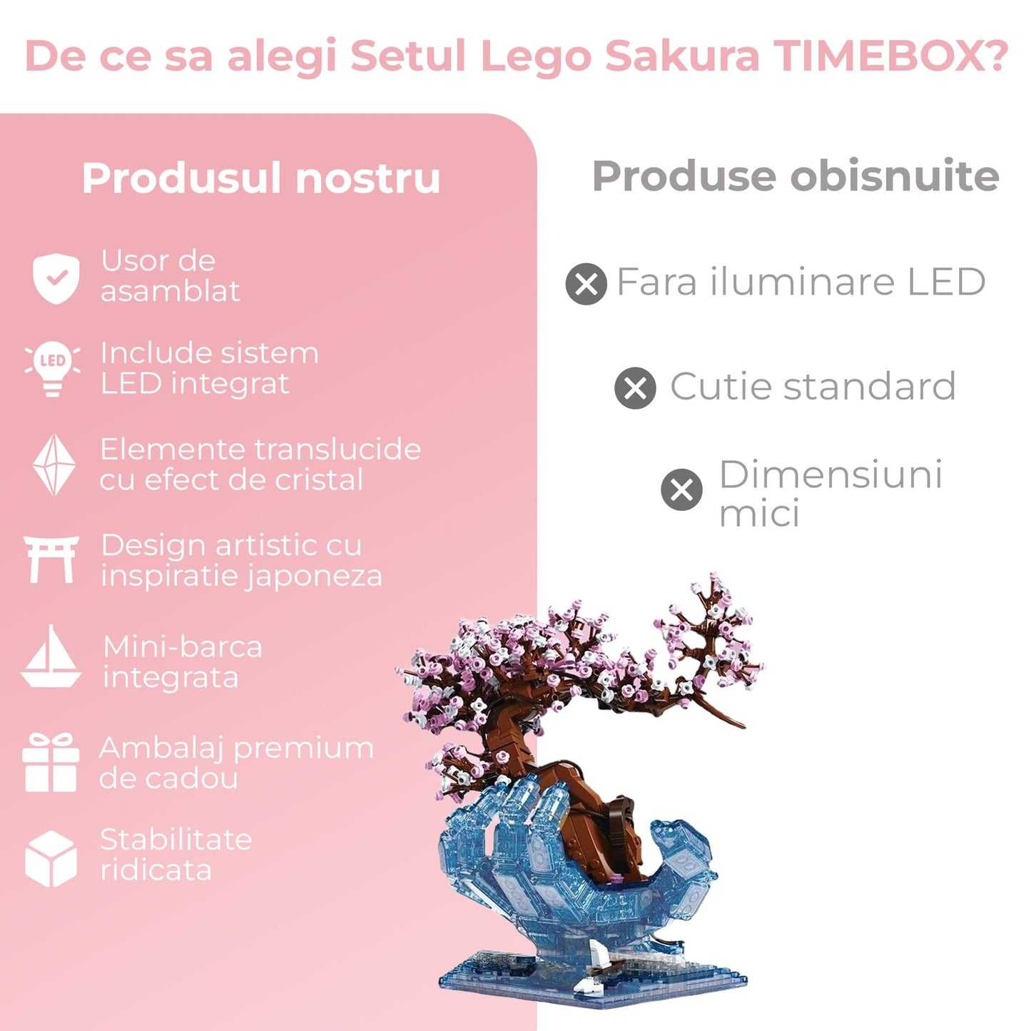 Set Constructie 3D Timebox, Model Cherry Blossom LED, Multicolor