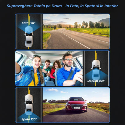 Camera Auto Tripla Timebox, Dash Cam Fata, Full HD 1080P, Negru