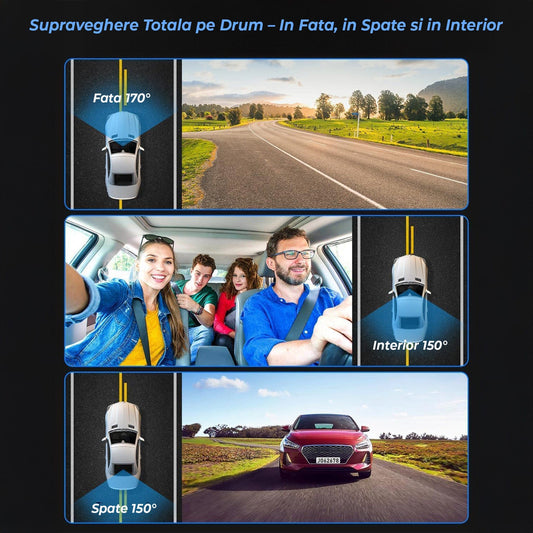 Camera Auto Tripla Timebox, Dash Cam Fata, Full HD 1080P, Negru