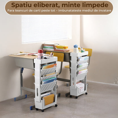 Etajera Multifunctionala cu 5 Rafturi pe Roti, Birou, Clasa sau Dormitor, Gri