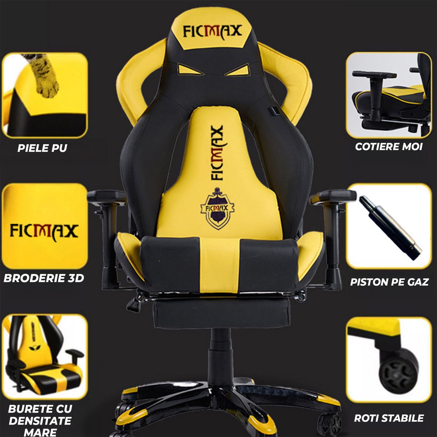 Scaun Gaming Ergonomic, 360°, Galben