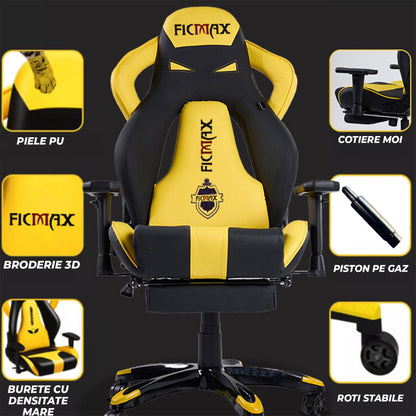 Scaun Gaming Ergonomic, 360°, Galben