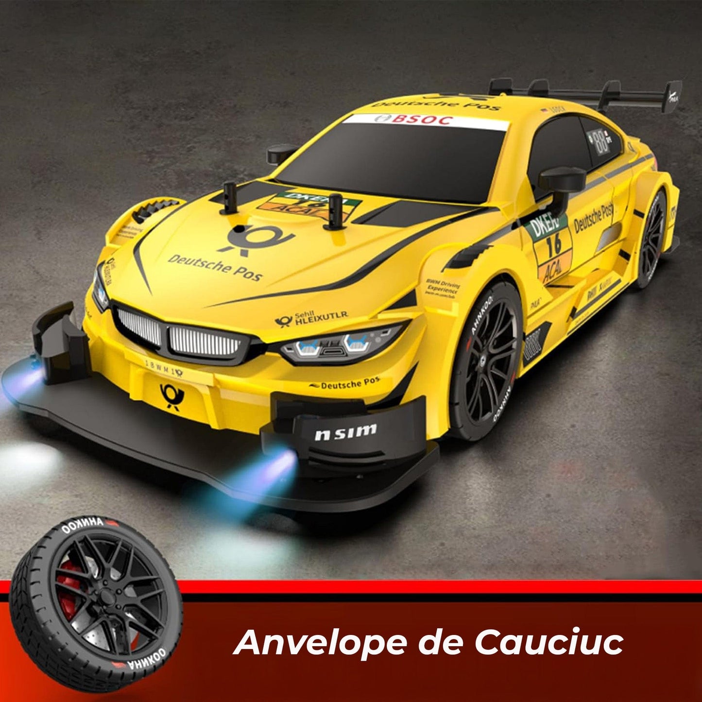 Masina RC Drift 1:16 cu 4WD, Viteza 22KM/H, Galben