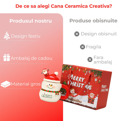 Cana ceramica Craciun, 400ml, Alb
