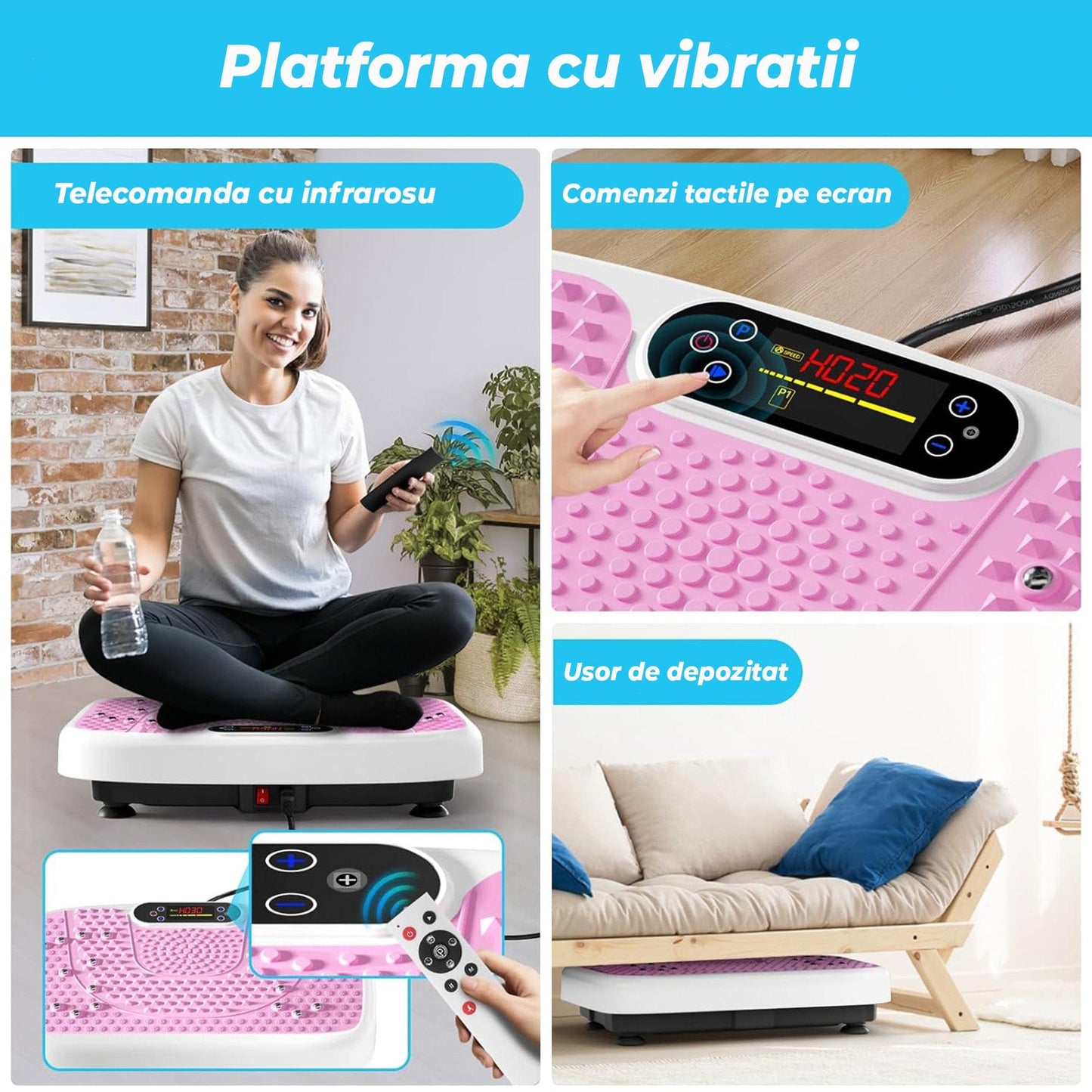 Aparat de Vibromasaj tip Platforma pentru Slabire si Drenaj Limfatic, Roz