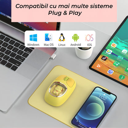 Mouse wireless Timebox, 1600 DPI, 4G + Bluetooth, Silentios, Galben