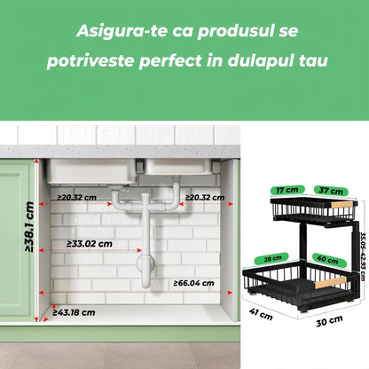 Set 2 Organizatoare Metalice cu Sertar Glisant pentru Dulap, 2 Niveluri
