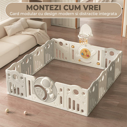 Tarc de Joaca pentru Bebelusi cu Panouri Modulabile, Gri/Bej