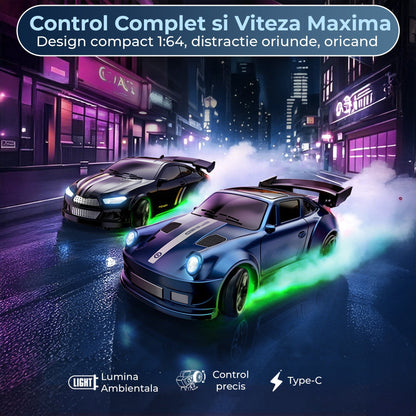Masina cu telecomanda RC, 1:64, 4x4, Lumini LED, Viteza si drift pe masa