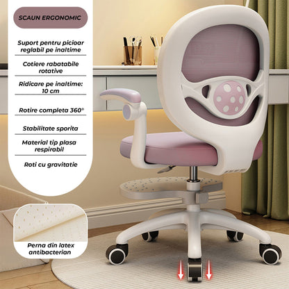 Scaun Reglabil pentru Copii, Model Ergonomic cu Spatar Confortabil, Roz