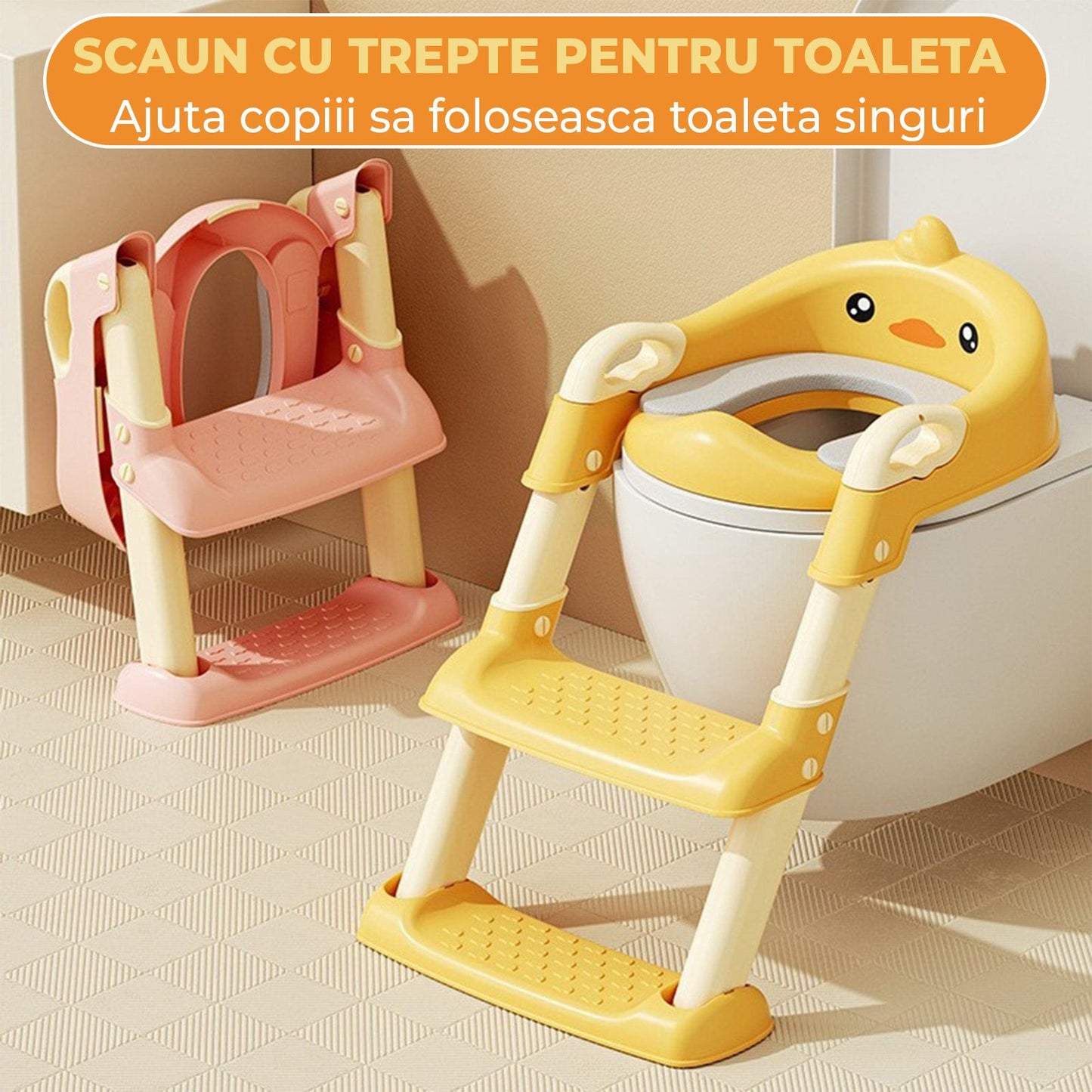 Reductor WC cu Treapta pentru Copii, Pliabil, Galben