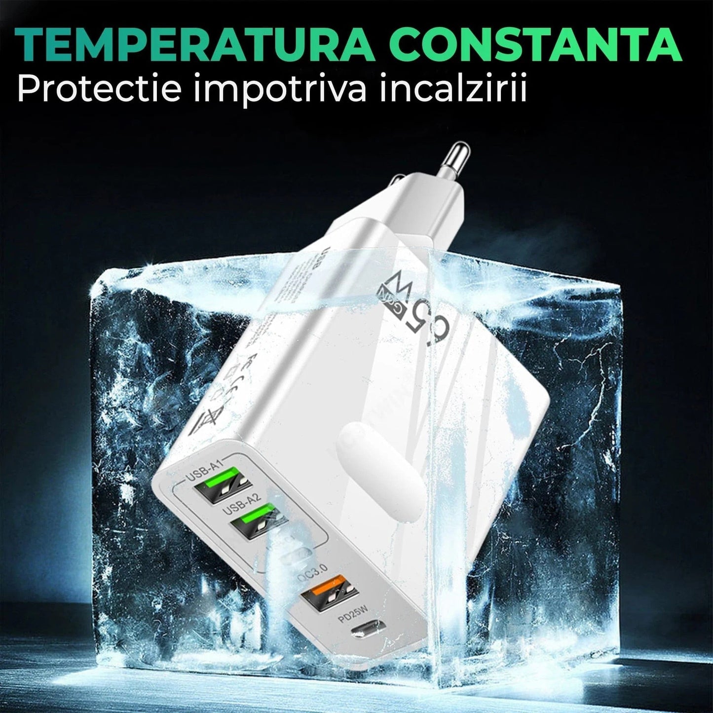 GS-814-ALB-SET -Incarcator Retea Timebox, 65W, 5 Porturi, 3 x USB, Alb