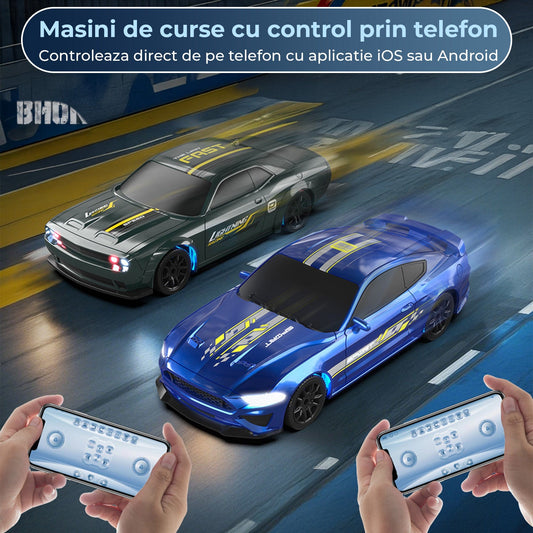 Masina RC Drift 1:43 cu Tractiune Integrala, 4 GHZ, Efecte Luminoase, Albastru