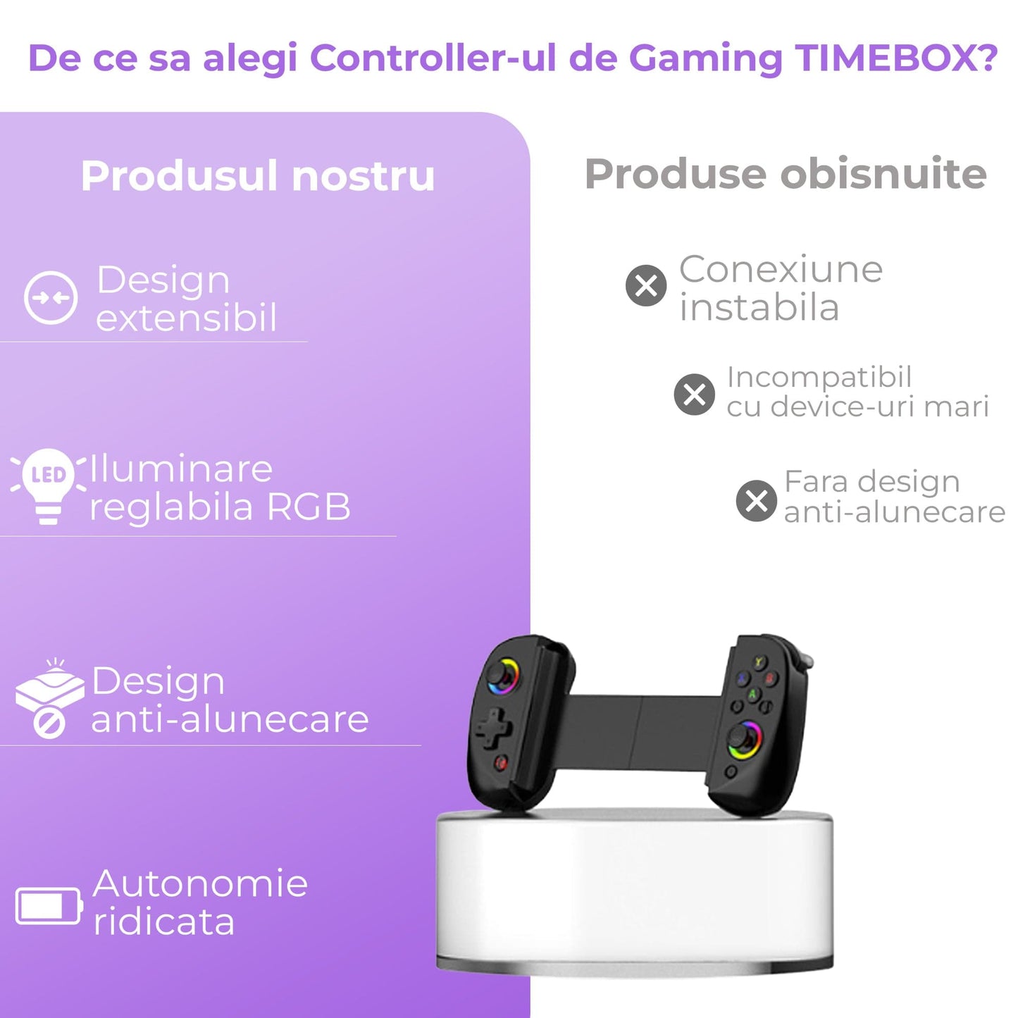 Gamepad Controller Gaming Wireless cu Joystick Hall, Bluetooth 5.0, Negru