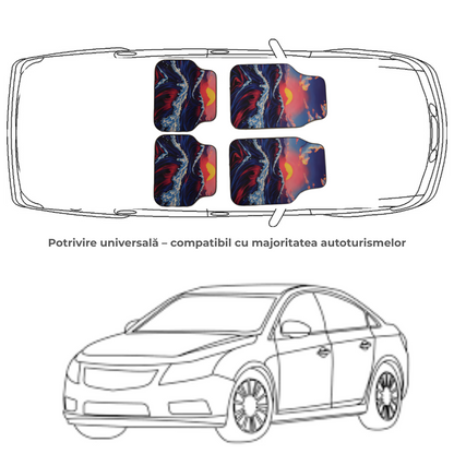 Set covorase auto universale – Design Marin cu Valuri si Apus – 4 Bucati