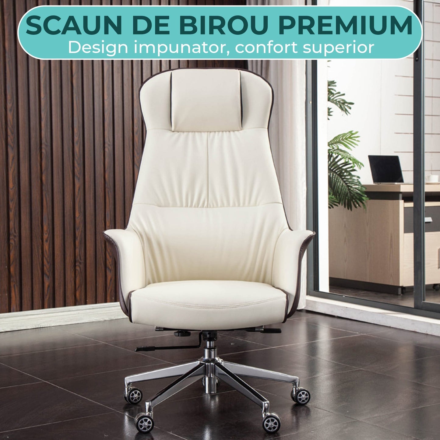 Scaun Directorial Din Piele Naturala pentru Birou Timebox, Maro