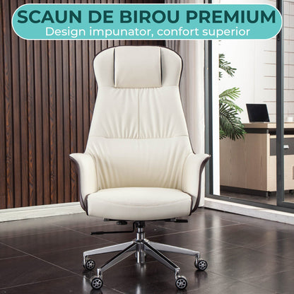Scaun Directorial Din Piele Naturala pentru Birou Timebox, Maro