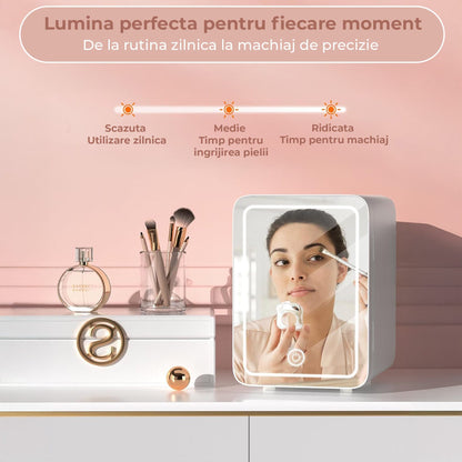 Mini Frigider Cosmetice cu Oglinda LED Reglabila, Alb