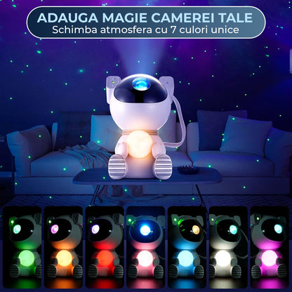 Lampa tip Proiector Model Astronaut Timebox, 2 in 1 cu 8 Culori de Nebuloasa
