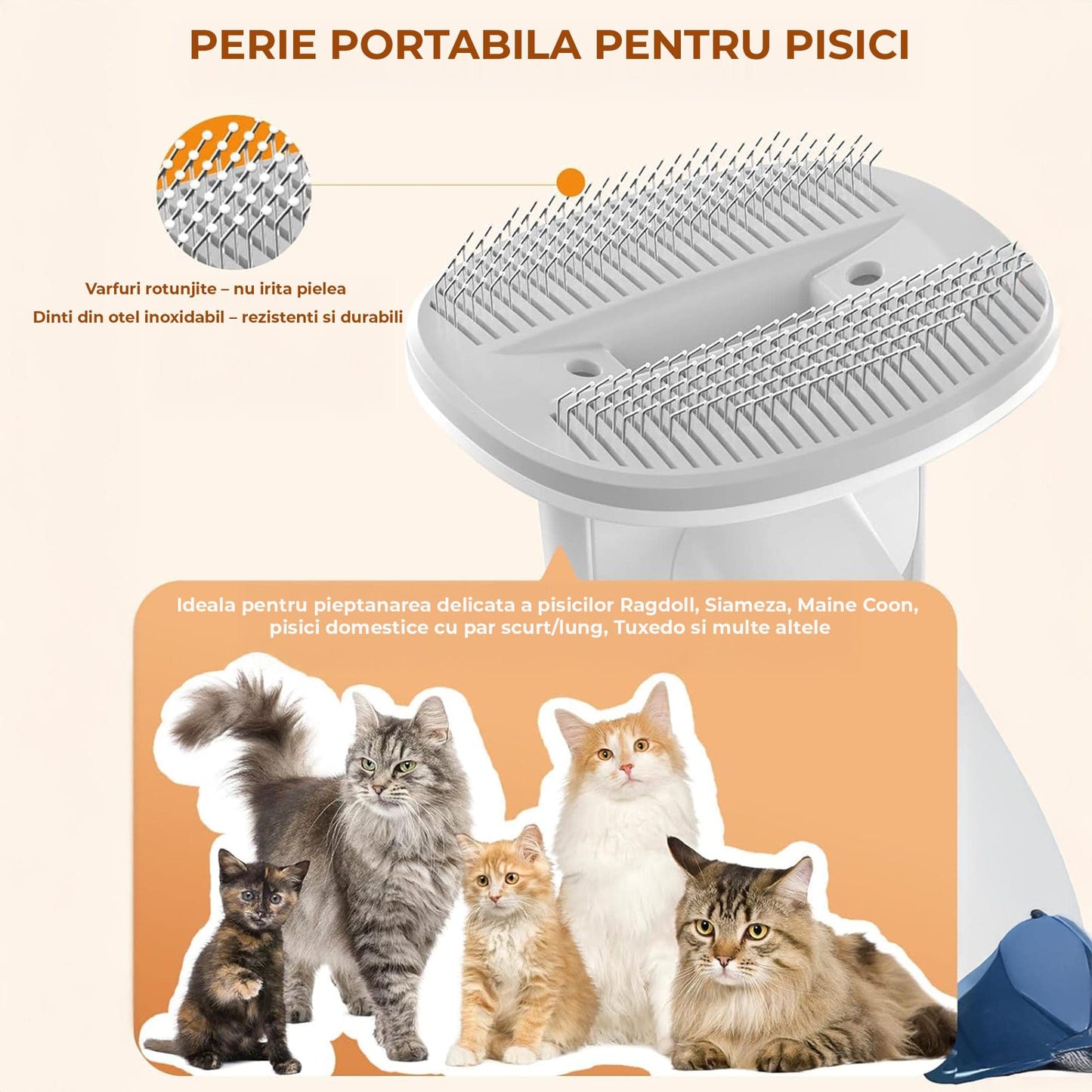 Aspirator Silentios pentru Ingrijirea Animalelor, Kit 6 in 1 cu Perie, Alb