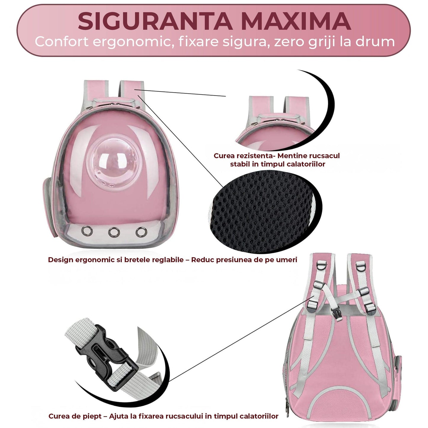 Rucsac Transparent Extensibil pentru Pisici si Caini de Talie Mica
