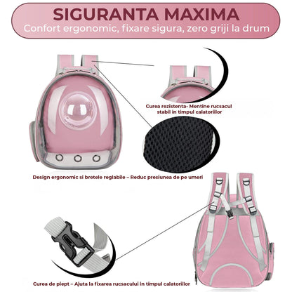 Rucsac Transparent Extensibil pentru Pisici si Caini de Talie Mica