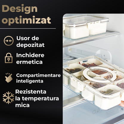 Cutie Alimentara 8 Compartimente Timebox, Etansa 800-1000Ml, Capac Sigur, Bej
