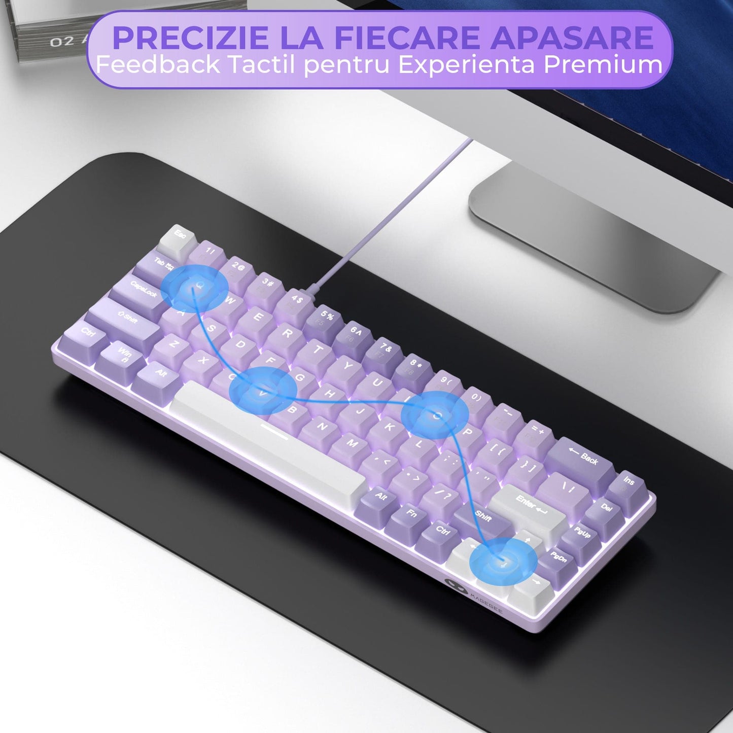 Tastatura Mecanica Gaming Timebox, Red Switch, 60%, Hot-Swap, Violet