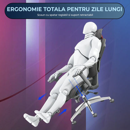 Scaun Gaming Ergonomic Reclinabil cu Plasa Respirabila, Cilindru Clasa 4, Negru