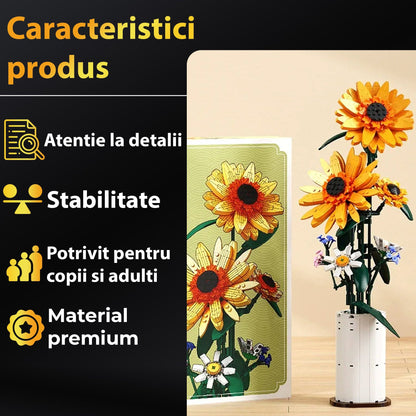 Set Constructie Floarea Soarelui Timebox, 821 Piese ABS, Ornament, Galben